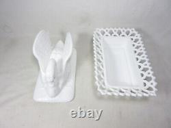 Westmoreland, Raised Wing Swan, Milk Glass, Dish/Bowl, Basketweave, Excellent