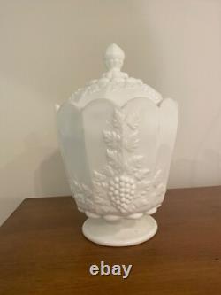 Westmoreland Rare Large Grape Pattern Milk Glass Canister