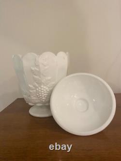 Westmoreland Rare Large Grape Pattern Milk Glass Canister