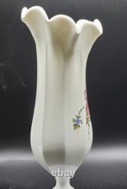 Westmoreland Roses and Bows Hand Painted Milk Glass Footed Scalloped Flower Vase