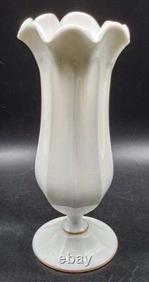 Westmoreland Roses and Bows Hand Painted Milk Glass Footed Scalloped Flower Vase