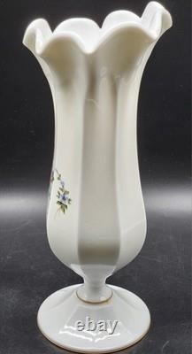 Westmoreland Roses and Bows Hand Painted Milk Glass Footed Scalloped Flower Vase