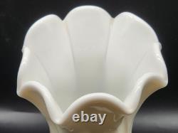 Westmoreland Roses and Bows Hand Painted Milk Glass Footed Scalloped Flower Vase