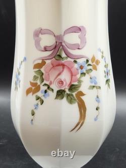 Westmoreland Roses and Bows Hand Painted Milk Glass Footed Scalloped Flower Vase