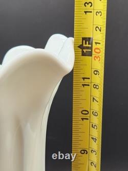 Westmoreland Roses and Bows Hand Painted Milk Glass Footed Scalloped Flower Vase