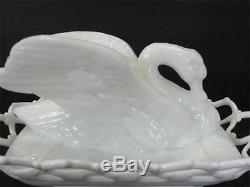Westmoreland Swan Open Lace Edge Basketweave Base Milk Glass Wing Spread Dish