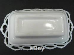Westmoreland Swan Open Lace Edge Basketweave Base Milk Glass Wing Spread Dish