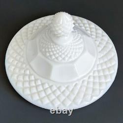 Westmoreland White Milk Glass Diamond Cut Compote Candy Bowl with Lid