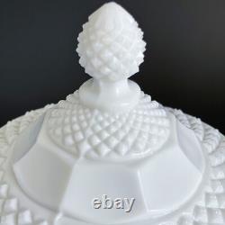 Westmoreland White Milk Glass Diamond Cut Compote Candy Bowl with Lid