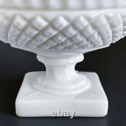 Westmoreland White Milk Glass Diamond Cut Compote Candy Bowl with Lid