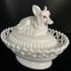 Westmoreland White Milk Glass Fox On Sailor Lacy Base Covered Serving Dish