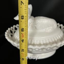 Westmoreland White Milk Glass Fox On Sailor Lacy Base Covered Serving Dish