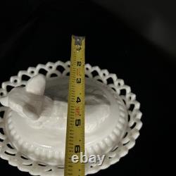 Westmoreland White Milk Glass Fox On Sailor Lacy Base Covered Serving Dish