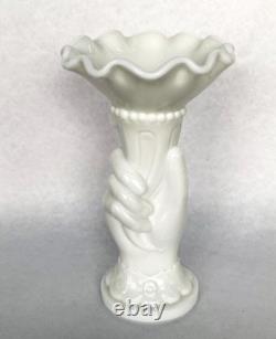 Westmoreland White Milk Glass Hand Holding Torch Vase