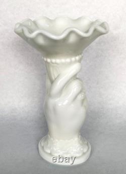Westmoreland White Milk Glass Hand Holding Torch Vase