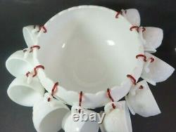 Westmoreland White Milk Glass Punch Bowl Set 12 Cups Grapes Cherry Pineapple