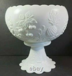 Westmoreland White Milk Glass Punch Bowl Set 12 Cups Grapes Cherry Pineapple