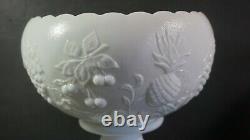 Westmoreland White Milk Glass Punch Bowl Set 12 Cups Grapes Cherry Pineapple