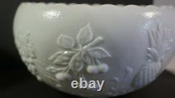 Westmoreland White Milk Glass Punch Bowl Set 12 Cups Grapes Cherry Pineapple