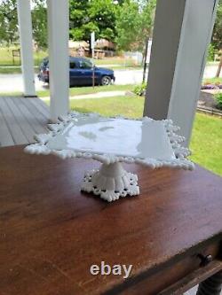 Westmoreland White Milk Glass Ring & Petal Square Pedestal Cake Stand Plate