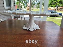 Westmoreland White Milk Glass Ring & Petal Square Pedestal Cake Stand Plate