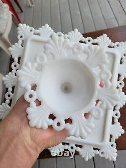 Westmoreland White Milk Glass Ring & Petal Square Pedestal Cake Stand Plate