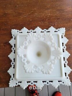 Westmoreland White Milk Glass Ring & Petal Square Pedestal Cake Stand Plate