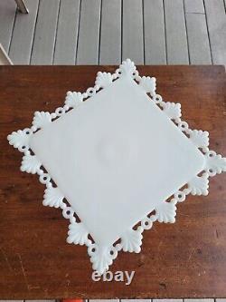 Westmoreland White Milk Glass Ring & Petal Square Pedestal Cake Stand Plate