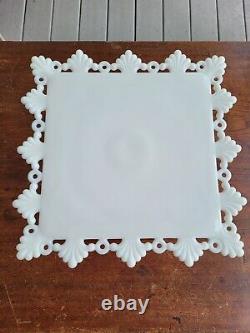 Westmoreland White Milk Glass Ring & Petal Square Pedestal Cake Stand Plate