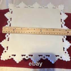 Westmoreland White Milk Glass Square Pedestal Cake Stand Lace Edge