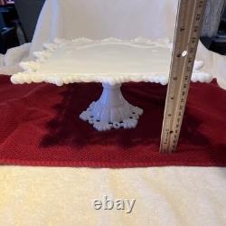Westmoreland White Milk Glass Square Pedestal Cake Stand Lace Edge