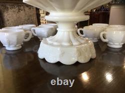 Westmoreland milk glass Grape punch bowl set vintage, 12 Cups