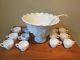 Westmoreland Paneled Grape Milk Glass Punch Bowl Set With 12 Cups, Stand & Ladle