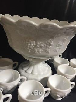 Westmoreland paneled grape milk glass punch bowl set with ladle