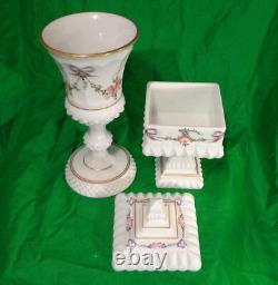 Westmorland Hand Painted Milk Glass Wedding Compote Candy Dish & Urn