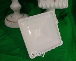 Westmorland Hand Painted Milk Glass Wedding Compote Candy Dish & Urn
