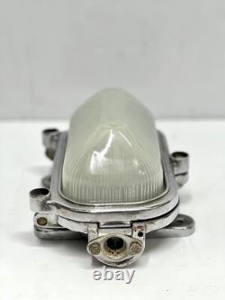White Milk Glass & Aluminum Old Maritime Nautical Bulkhead Wall Light Fixture