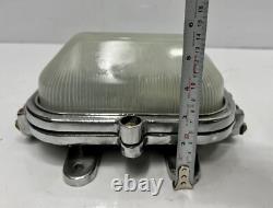 White Milk Glass & Aluminum Old Maritime Nautical Bulkhead Wall Light Fixture