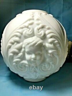 White Milk Glass Ball Shade Gone With The Wind Oil Lamp, Cherubs Baby Face