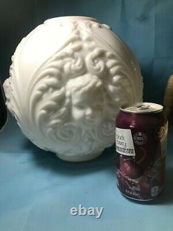 White Milk Glass Ball Shade Gone With The Wind Oil Lamp, Cherubs Baby Face