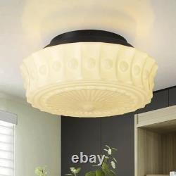 White Milk Glass Ceiling Light Fixture, 13.8'' Flush Mount Lighting for Bedro