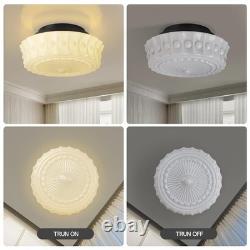 White Milk Glass Ceiling Light Fixture, 13.8'' Flush Mount Lighting for Bedro