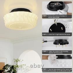 White Milk Glass Ceiling Light Fixture, 13.8'' Flush Mount Lighting for Bedro