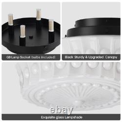 White Milk Glass Ceiling Light Fixture, 13.8'' Flush Mount Lighting for Bedro