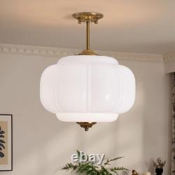 White Milk Glass Ceiling Light Fixture, 15 Vintage Pumpkin Pendant Light Wit