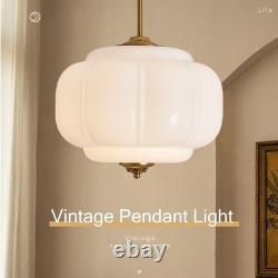 White Milk Glass Ceiling Light Fixture, 15 Vintage Pumpkin Pendant Light Wit