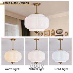 White Milk Glass Ceiling Light Fixture, 15 Vintage Pumpkin Pendant Light Wit