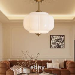 White Milk Glass Ceiling Light Fixture, 15 Vintage Pumpkin Pendant Light wit