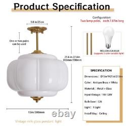 White Milk Glass Ceiling Light Fixture, 15 Vintage Pumpkin Pendant Light wit