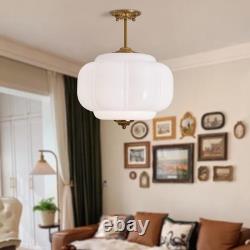 White Milk Glass Ceiling Light Fixture, 15 Vintage Pumpkin Pendant Light wit